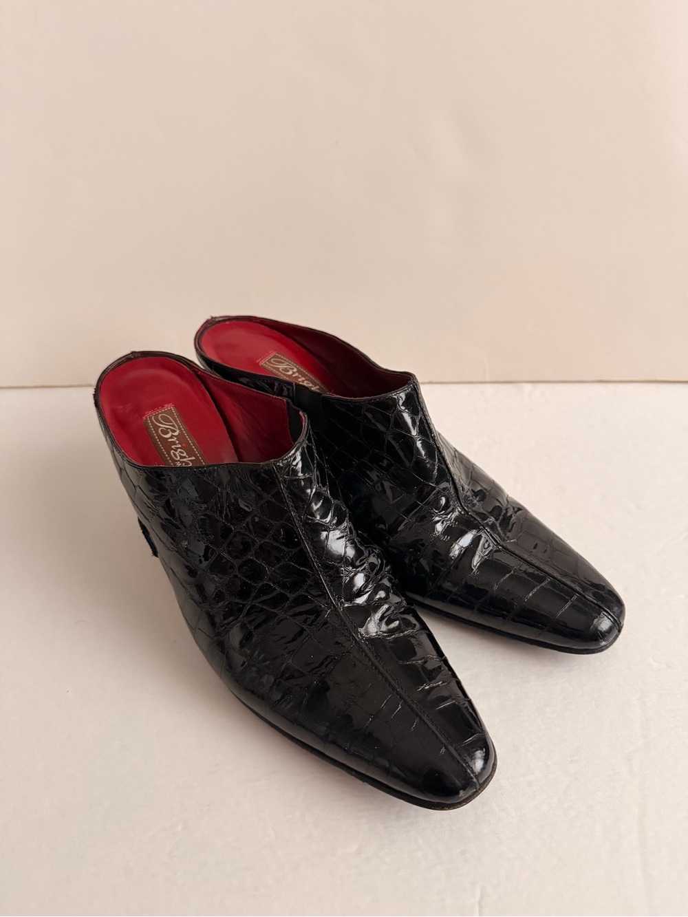 Y2K Black Patent Kitten Heel Mules Brighton Romeo Made in Italy Size 7.5